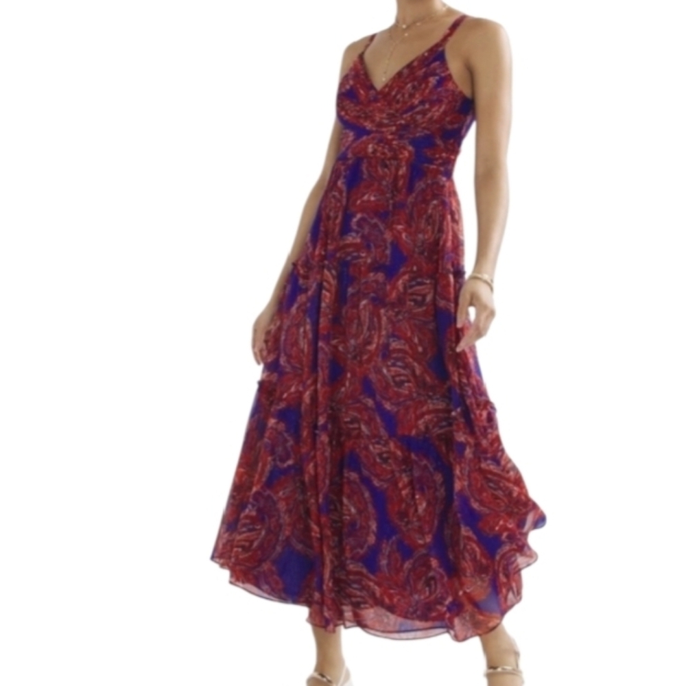 White House Black Market Red and Blue Maxi Dress Tiered Fairycore Aesthetic
